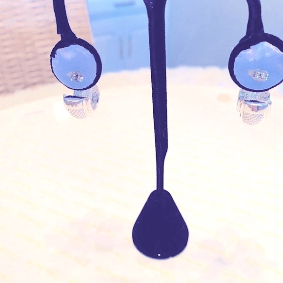 Sterling Silver VTG Post Beaded Hoop Post Earrings 925 - Picture 2 of 8